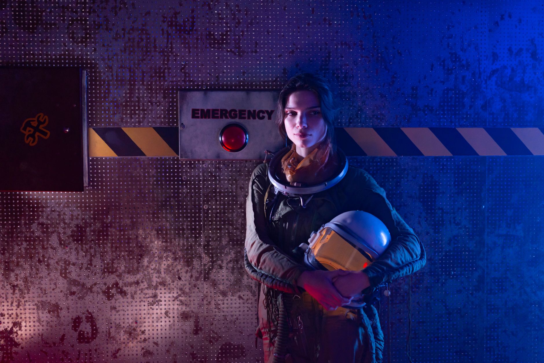 A futuristic sci-fi game environment with dramatic lighting and atmospheric design