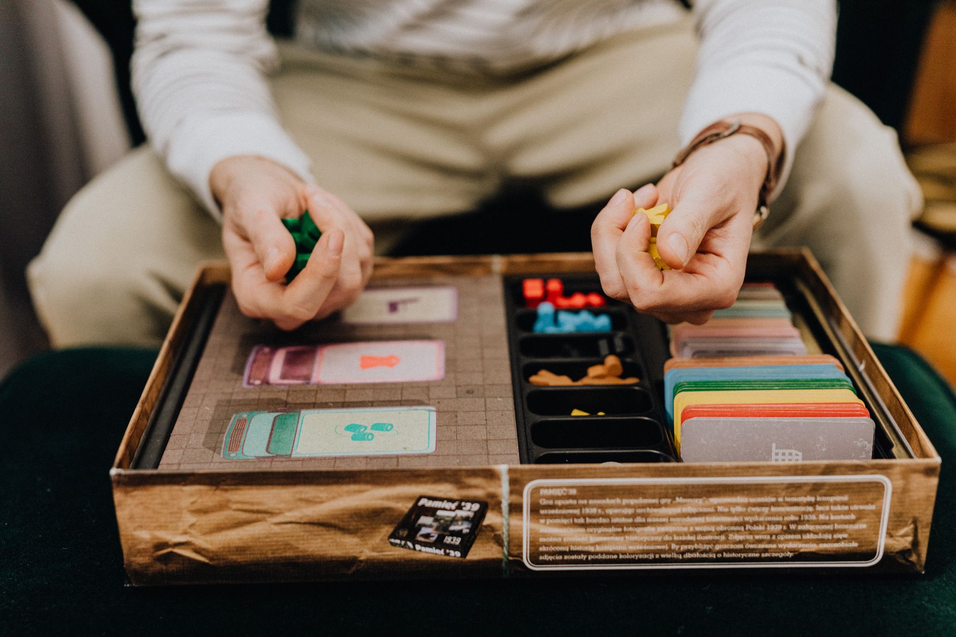 Close-up of a strategy game board with pieces arranged mid-match