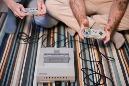 A retro gaming console setup evoking classic JRPG nostalgia