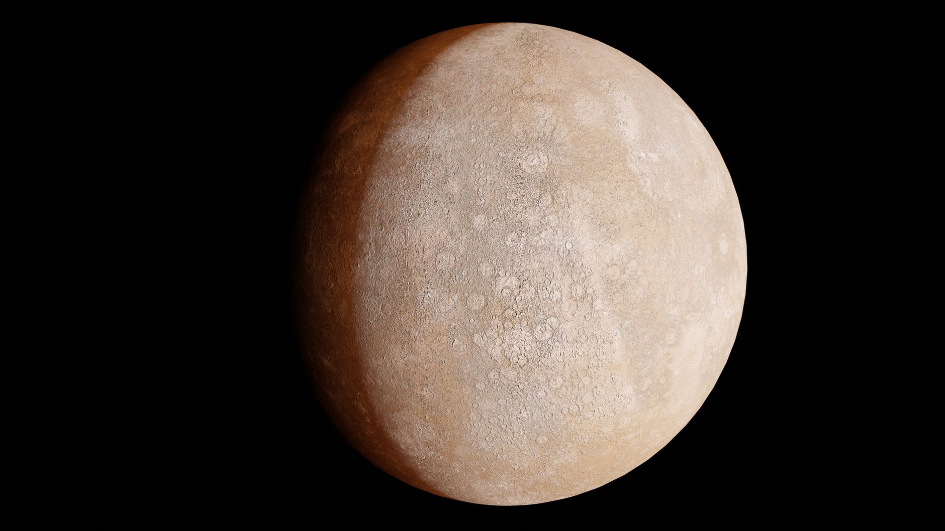 A rendered alien planet surface glowing on a computer screen